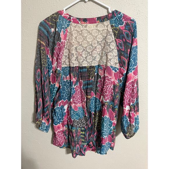 Fig and Flower Anthropologie 2X Floral  Blouse lace insert - Picture 2 of 4